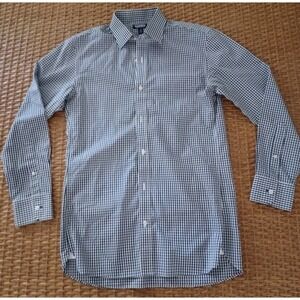 Bonobos Men's Slim Fit Shirt Size 15/33 Blue White Check Long Sleeve 100% Cotton
